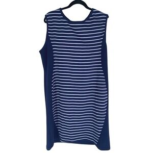 Rouge Collection 2X Blue White Striped Knee Length Dress